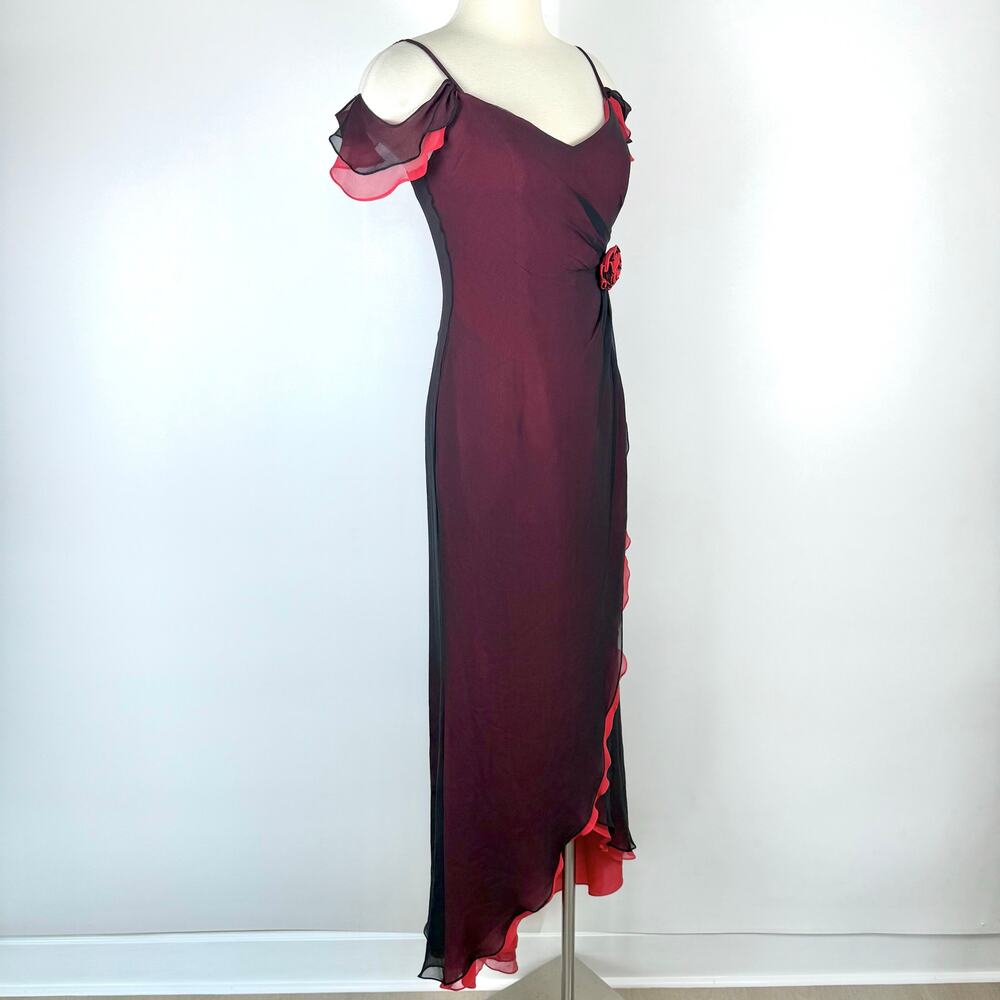 Dolce Jovani Silk Maxi Slip Dress Layered Black/Red Size 10 Vintage Whimsical - Picture 4 of 14
